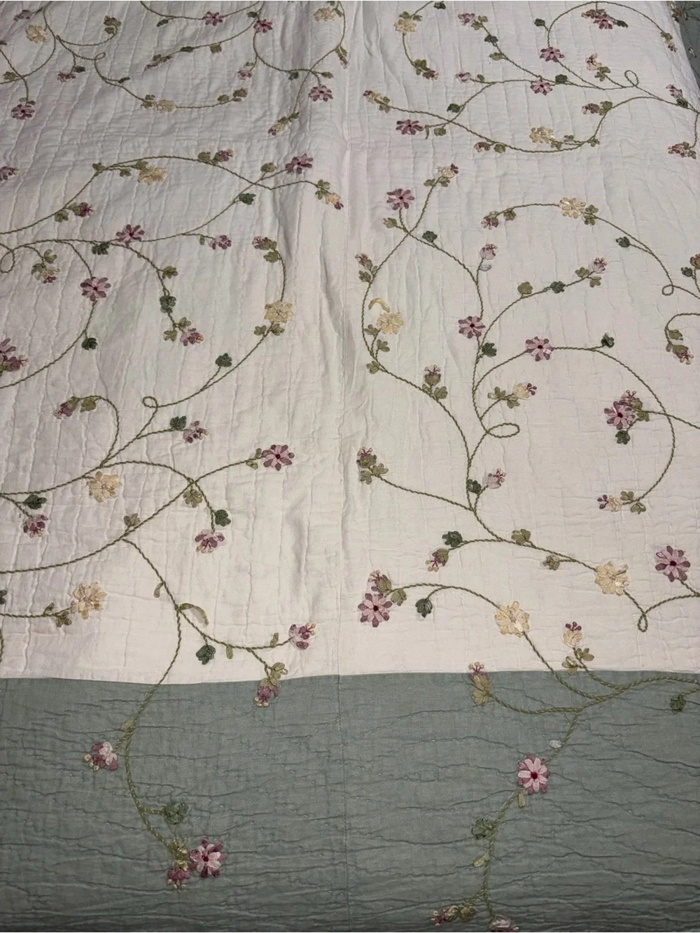 RARE Sunham Home quilt embroidered Floral Bedspread Cottagecore shabby chic